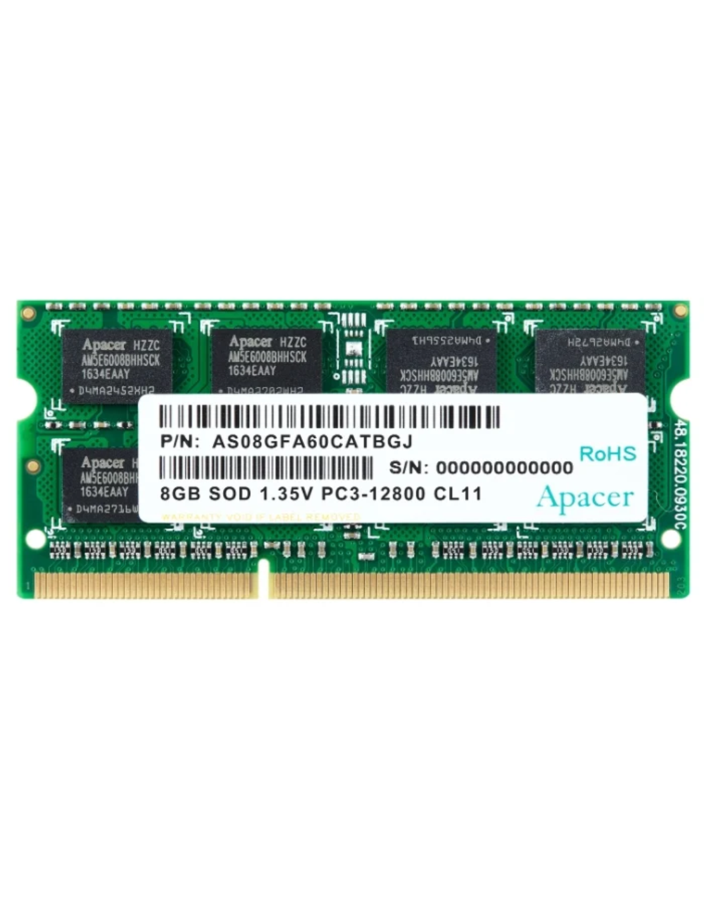 Apacer DDR3 8GB 1600MHz SO-DIMM (PC3-12800) CL11 1.5V(Retail) 512*8 3 years (AS08GFA60CATBGC/DS.08G2K.KAM)