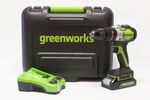 Аккумуляторная ударная дрель шуруповерт Greenworks GD24DD60K2, 3704107UA, 24v, АКБ 2 А·ч и ЗУ в кейсе