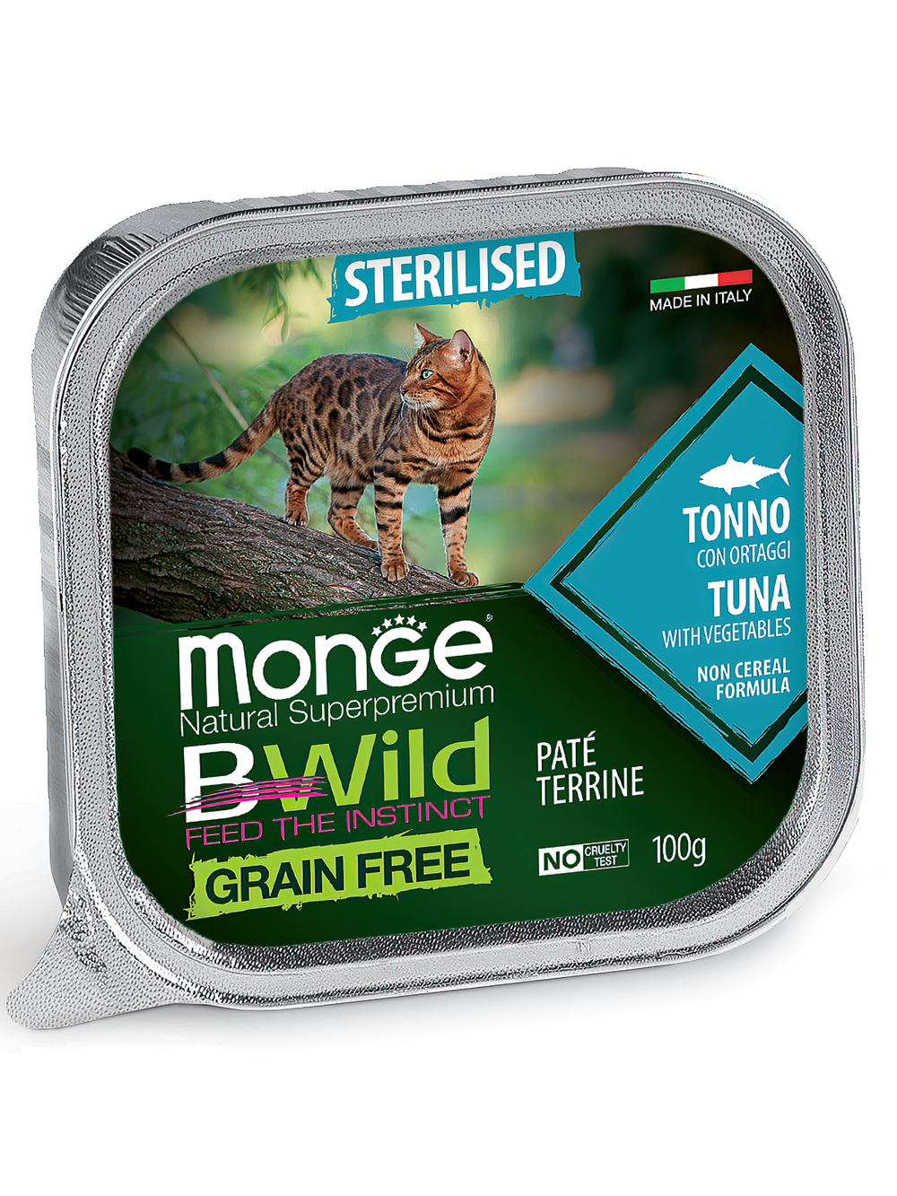 Monge Cat BWild GRAIN FREE беззерновые консервы из тунца с овощами для стерилизованных кошек 100г