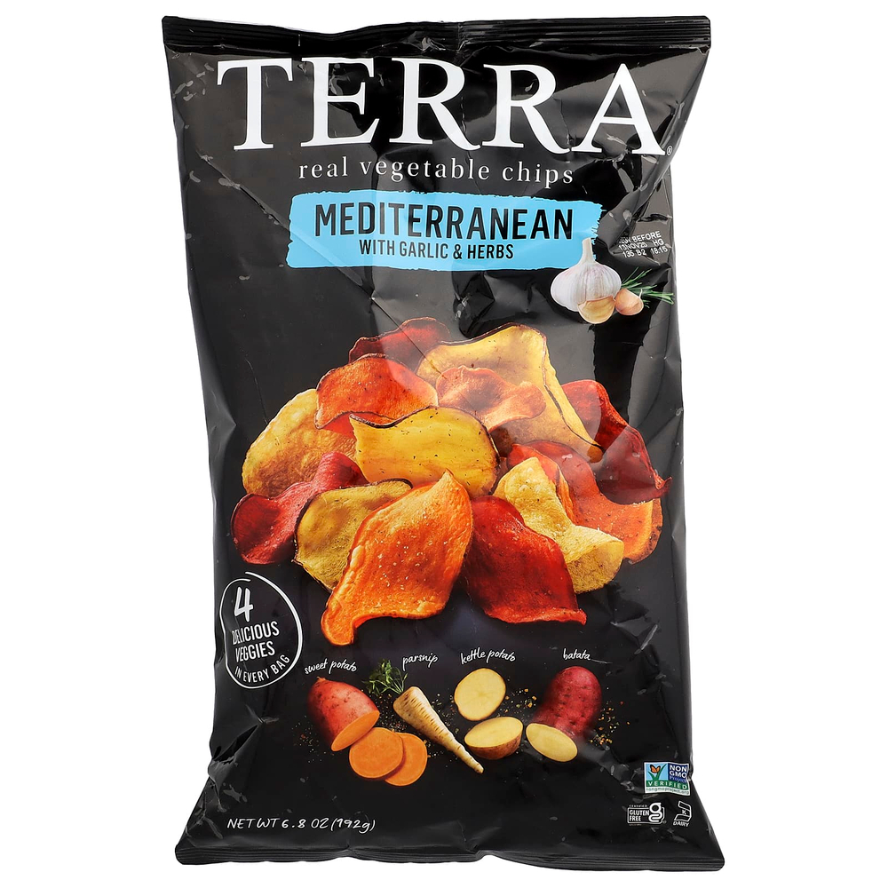 Terra, настоящие овощные чипсы, средиземноморские с чесноком и травами, 192 г (6,8 унции)