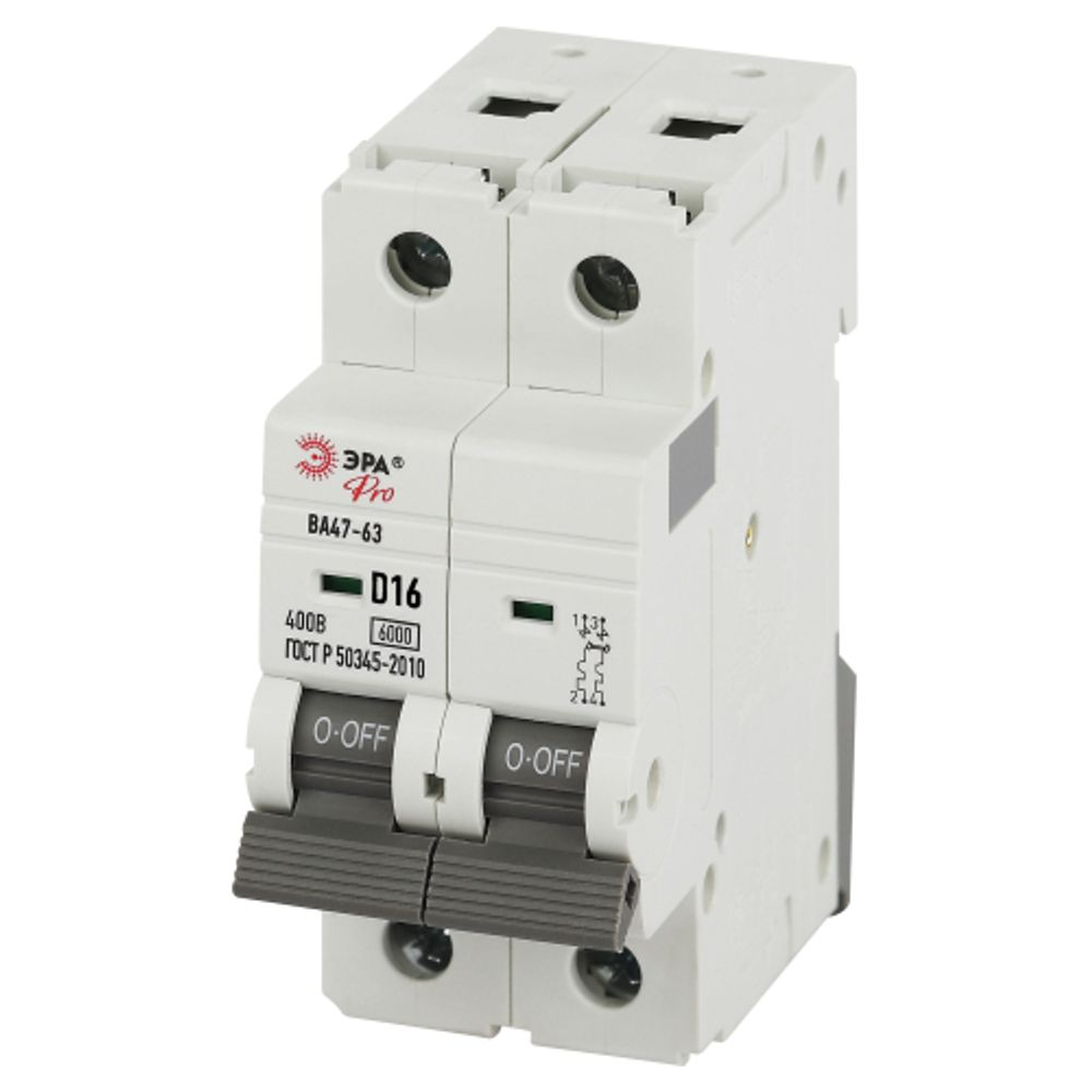Автоматический выключатель ЭРА PRO VA63-2P16D6 ВА47-63 2P 16А кривая D 6кА | Модульные автоматические выключатели