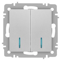 Выключатель Intro Accent 6-105-03 двойной с подсветкой, 10А-250В, IP20, СУ, AL/CU, алюминий
