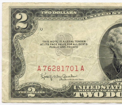 Банкнота США 2 доллара 1953C A 76281701 A. G