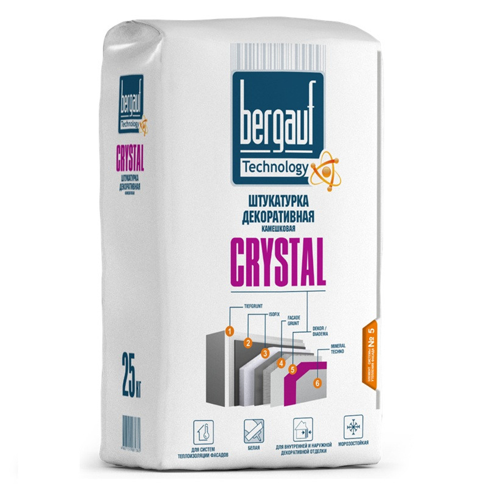 Штукатурка декоративная Bergauf Crystal белая камешковая 2 мм 25 кг