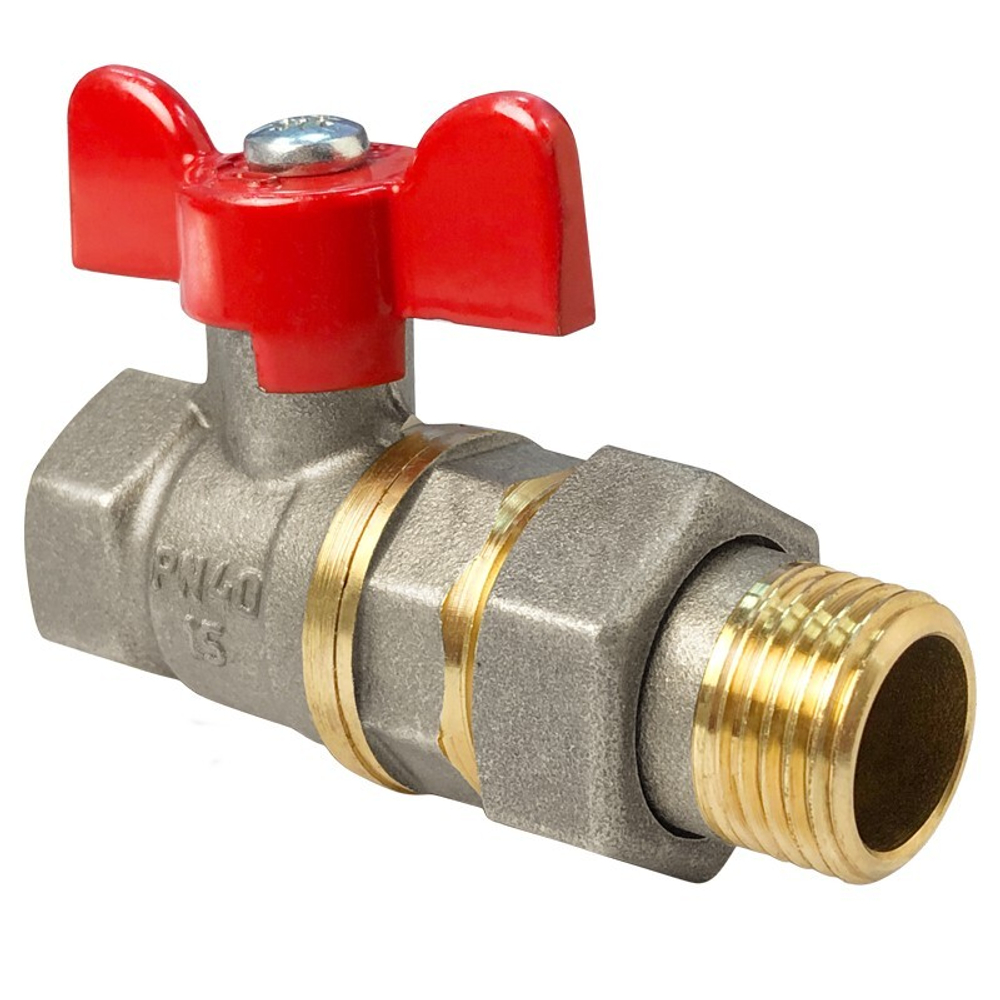 Кран латунный шаровой Valfex.227.NB1 11Б27фт1М, DN 20, PN 40, никелированный, американка, бабочка