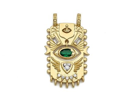 Подвеска прямоугольная с зеленым глазом, 28мм