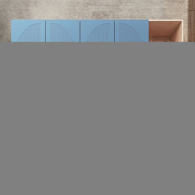 Шкаф Агератум МДФ четырехсекционный с стеллажом в синей эмали - Дуб молочный 8622  230*60*260