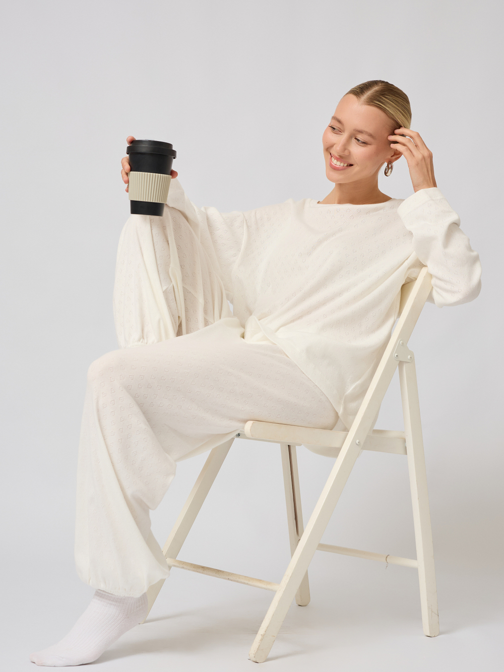 Пижама с брюками и лонгсливом " сердечки"