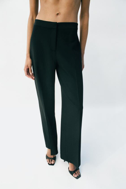 ZARA БРЮКИ ПРЯМОГО КРОЯ С ВЫСОКОЙ ПОСАДКОЙ, ЧЕРНЫЙ