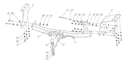 Фаркоп под квадрат для Mitsubishi Outlander XL, Citroen C-Crosser, Peugeot 4007, c 2007 г., Бизон.FA 0970-E