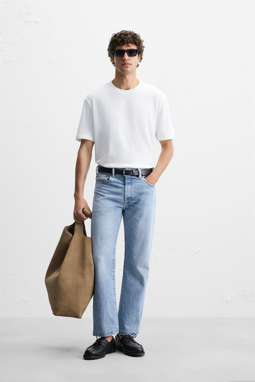 ZARA ТРИКОТАЖНАЯ ФУТБОЛКА СТАНДАРТНОГО КРОЯ, БЕЛЫЙ