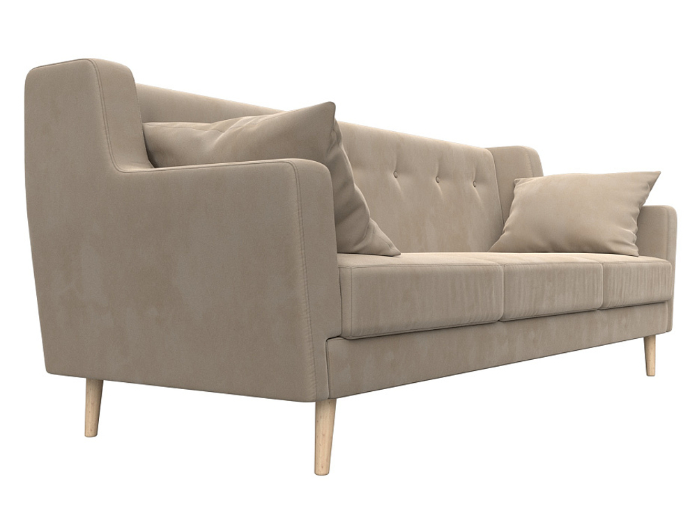 Диван кухонный прямой Брайтон 3, SEVEN 729 бежевый, Велюр, 109148