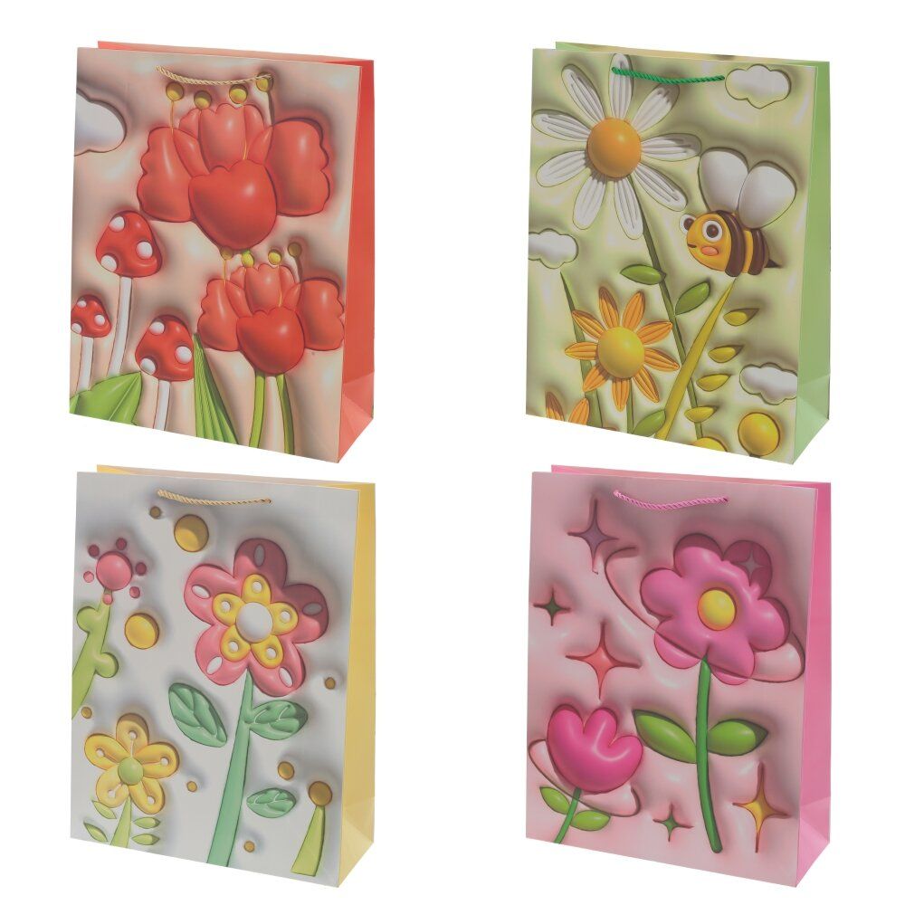 GAEM Пакет подарочный L (бумага 210г/м2, блок микс 12шт), L31 W12 H40 см, 4в.