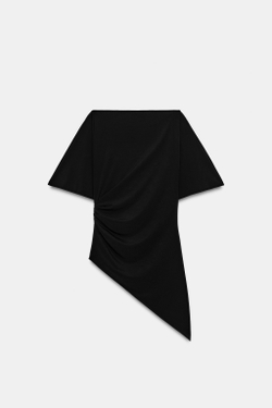 ZARA ДРАПИРОВАННЫЙ ТОП ИЗ КРЕПА, ЧЕРНЫЙ