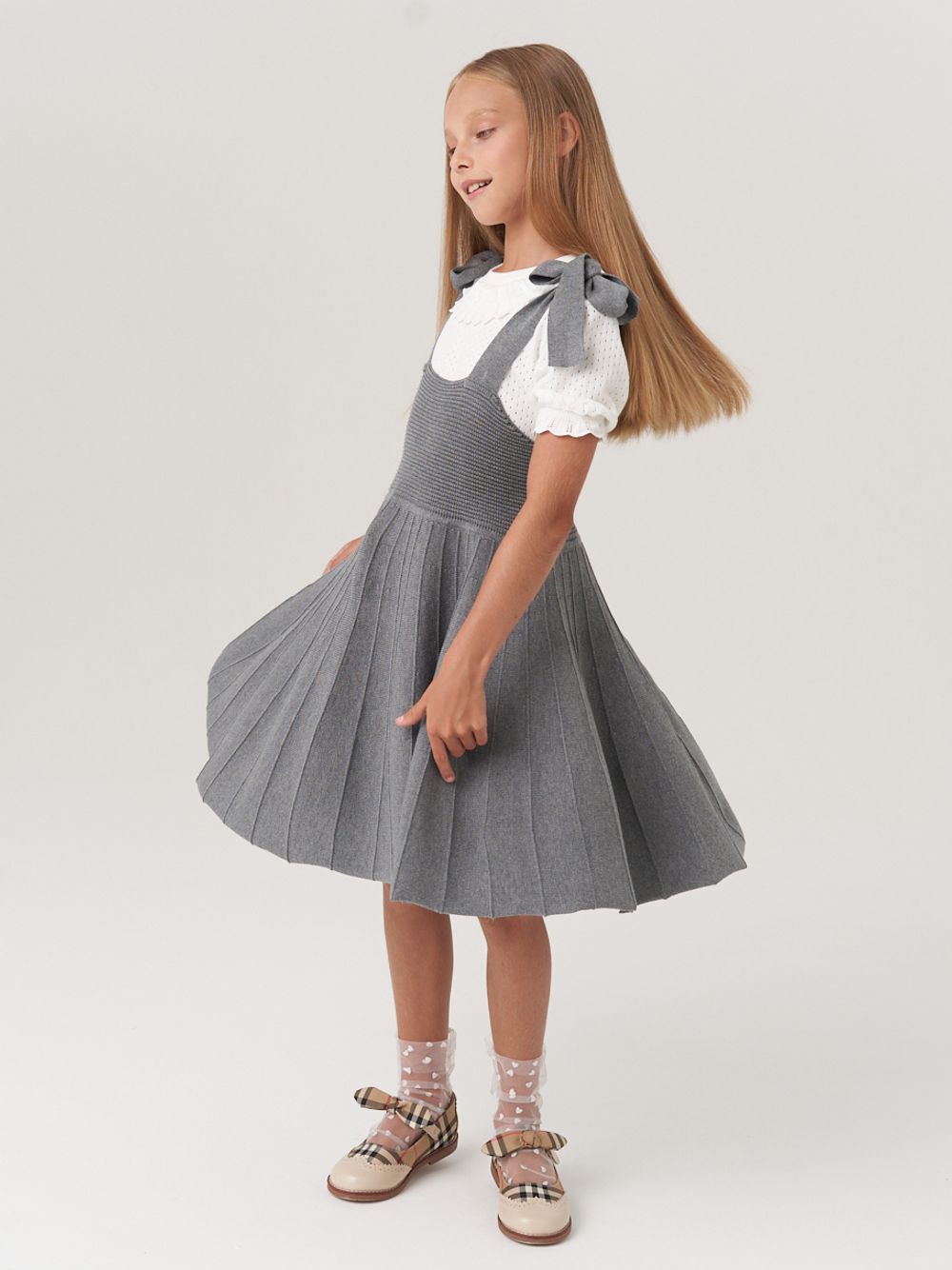 Сарафан школьный для девочки AT972-218 серый