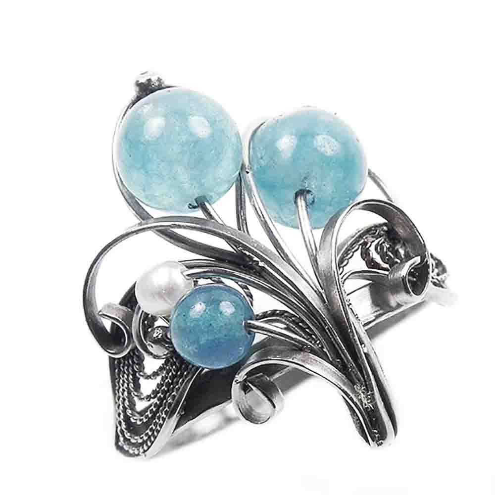 Кольцо "Корона" аквамарин