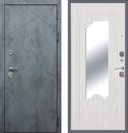 Входная металлическая дверь с зеркалом RеX (РЕКС) 13 Бетон темный / зеркало ФЛЗ-120 Белый ясень 16мм