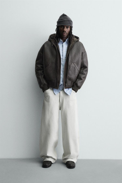 ZARA КУРТКА - ДУБЛЕНКА ИЗ ИСКУССТВЕННОЙ КОЖИ, КОРИЧНЕВЫЙ