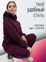 23222 Костюм флисовый с капюшоном, карман кенгуру винный (52)