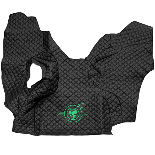 Ковры VOLVO FM до 2008 года (экокожа, черный, черный кант, зеленая вышивка)