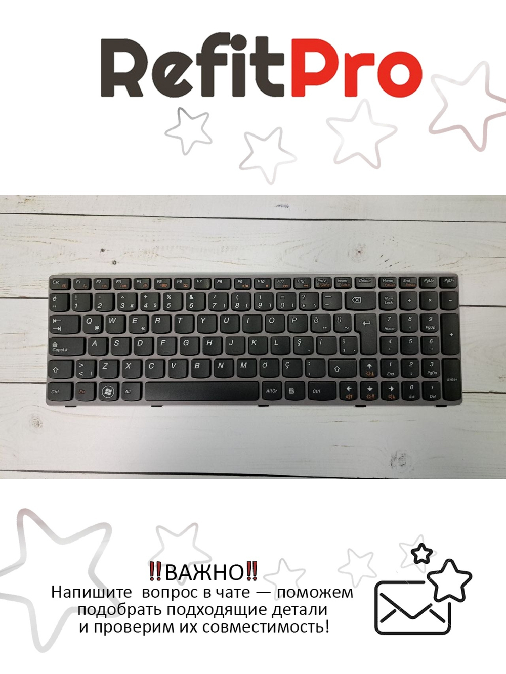 Клавиатура для ноутбука Lenovo Y570 раскладка - английская, без подсветки, черная (25011796), оригинал