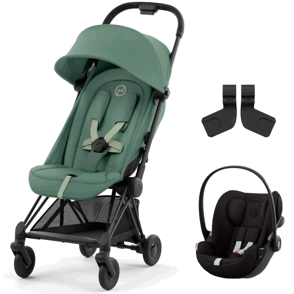Коляска Cybex Coya Matt Black Frame Cloud G i-Size Magic Black Leaf Green с дождевиком