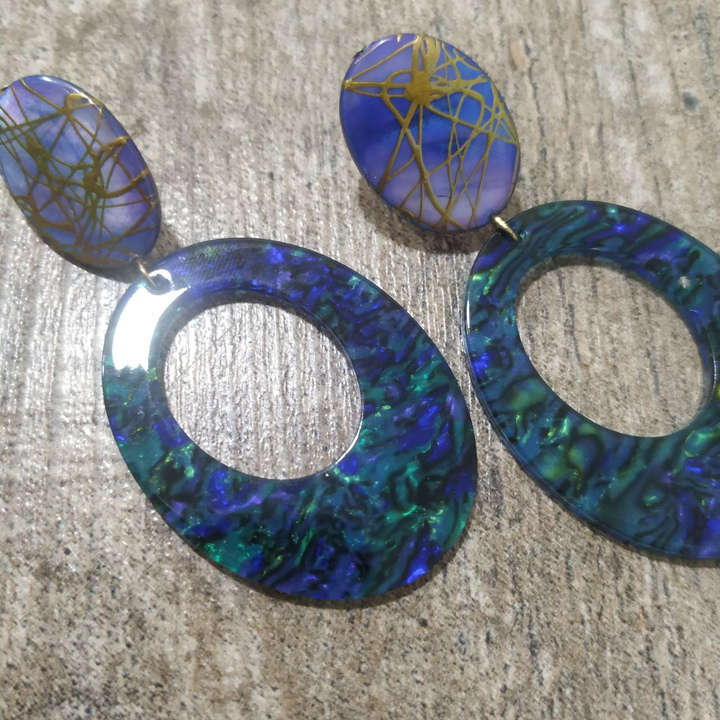 Серьги-гвоздики Murena 2 овала паутинка цвет сине-зеленый переливистый микс