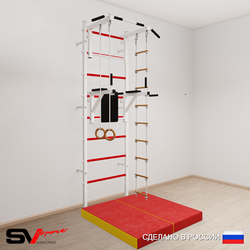 Шведская стенка Sv Sport 5784 (Турник стандарт/Брусья/Кольца/Лестница/Мат 1м)