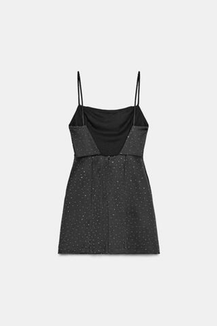 ZARA КОРОТКОЕ АТЛАСНОЕ ПЛАТЬЕ СО СТРАЗАМИ, ЧЕРНЫЙ