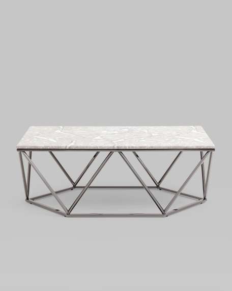 Журнальный столик Авалон 122*66 серый мрамор сталь темный хром