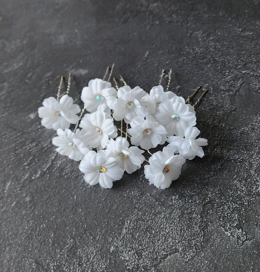 Набор шпилек "Розы" органза, 10 шт, белый