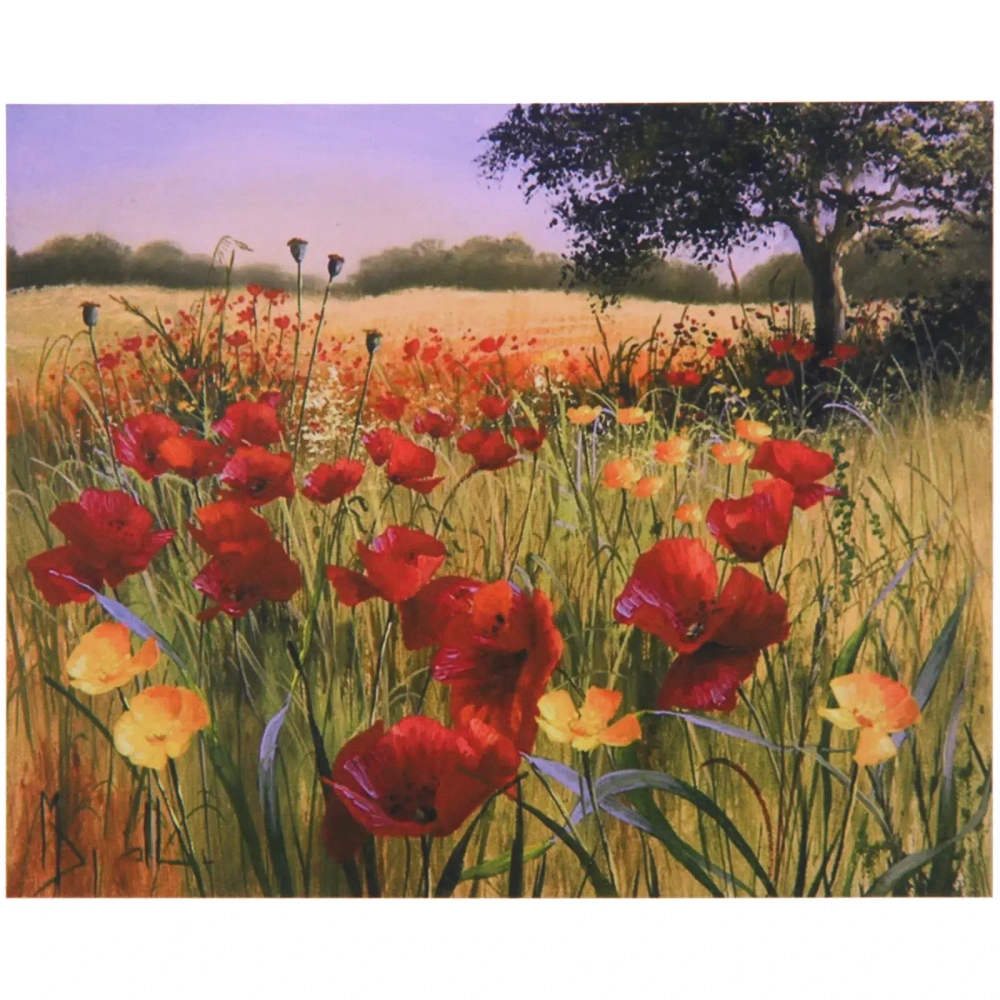 Алмазная мозаика на подрамнике с полным заполнением «МИР ЯРКИХ КРАСОК», поле с маками, 30*40см