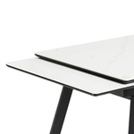 Керамический стол Woodville Норман 140(200)х80х75 белый мрамор alpin white, черный, ножки черные