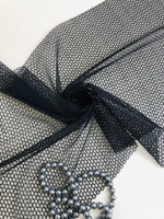 Тесьма сетка c вышивкой, черный, 40см, средние соты