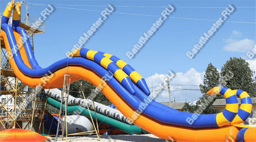 Надувная водная горка «Морской конёк» для вышки (опоры), 15×3×8 м