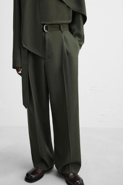 ZARA X NANUSHKA БРЮКИ С ПОЯСОМ, ЗЕЛЕНЫЙ/СИНИЙ