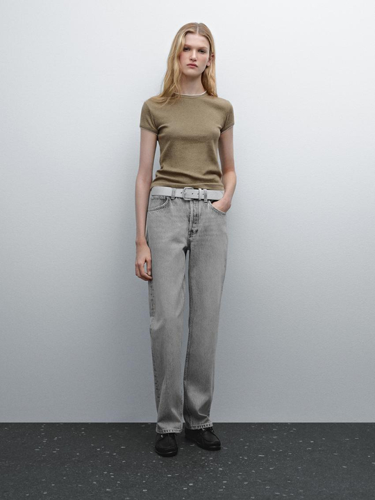 Massimo Dutti Футболка из 100% хлопка, пестро-зеленый