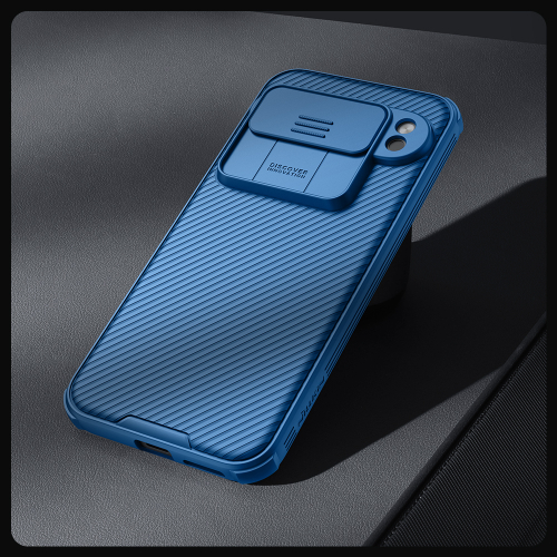 Двухкомпонентный чехол синего цвета от Nillkin с защитной шторкой для камеры на Google Pixel 9 Pro XL, серия CamShield Pro Case