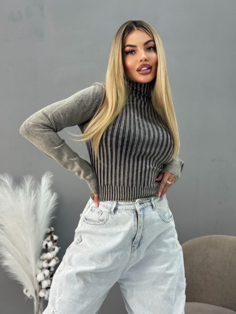 Оптом водолазка тренд 40-48 серая