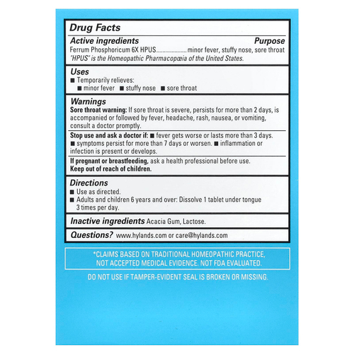 Hyland's Naturals, Cell Salt # 4, Ferrum Phos 6X, 100 быстрорастворимых одиночных таблеток