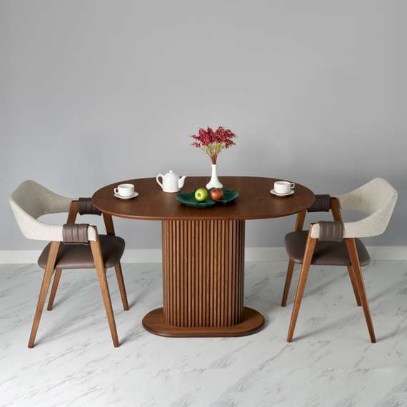 Стул Heron, орех, бежевое букле, коричневая экокожа