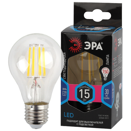 Лампа светодиодная ЭРА F-LED A60-15W-840-E27 15Вт филамент груша нейтральный белый свет E27