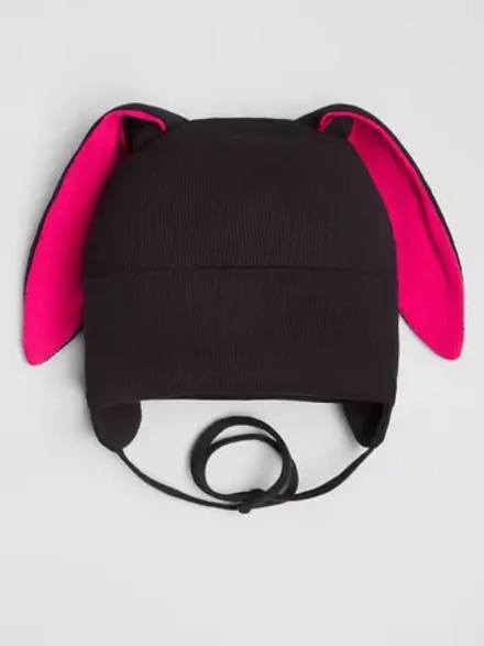 Шапка с ушками для девочки трикотажная на завязках