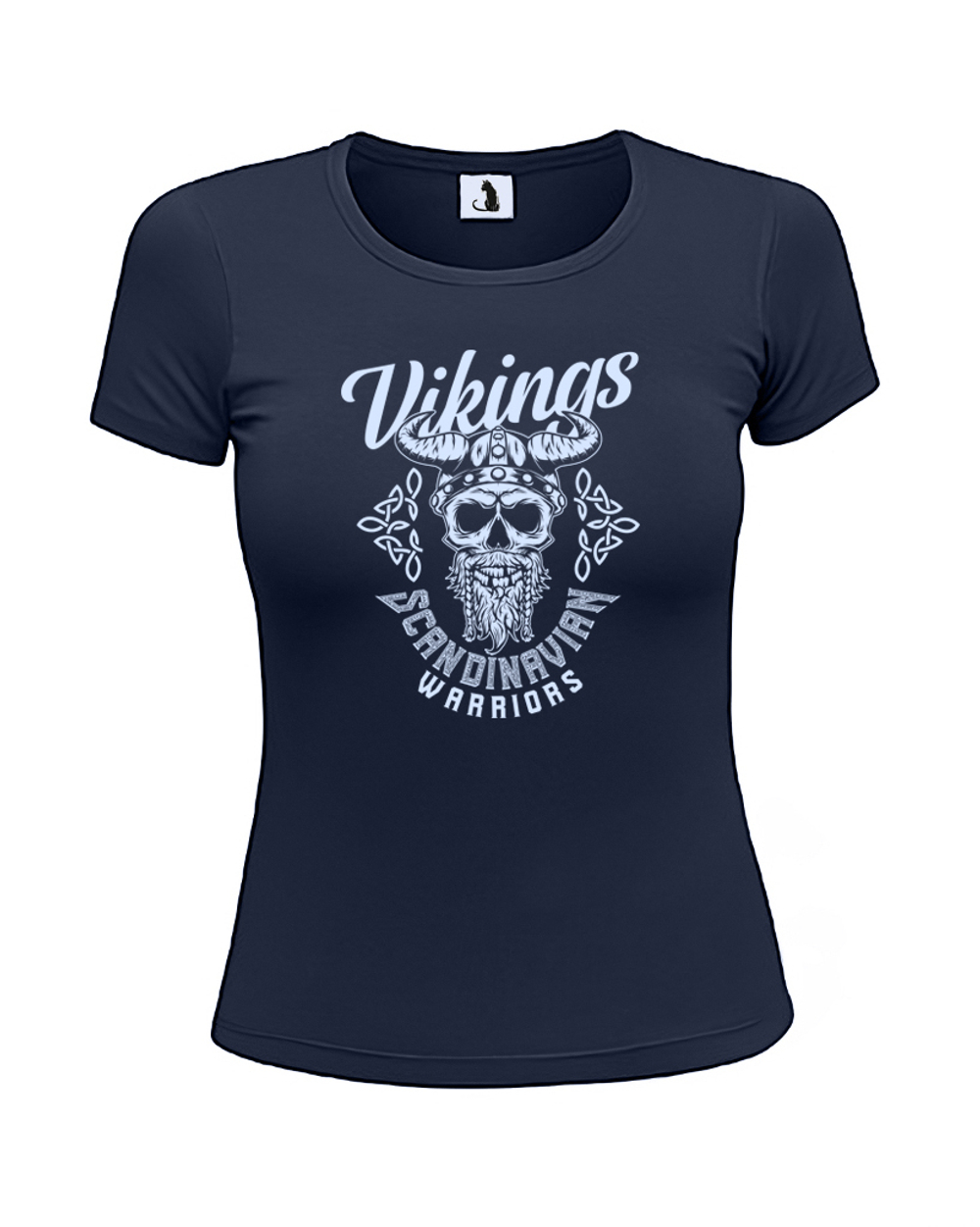 Футболка Vikings Scandinavian Warriors женская приталенная темно-синяя с голубым рисунком