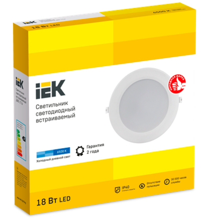Светильник светодиодный ДВО 1716 белый круг 18Вт 6500К IP40 IEK