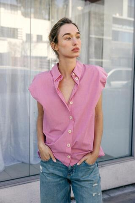 ZARA РУБАШКА С ОБЪЕМНЫМИ РУКАВАМИ, РОЗОВЫЙ/БЕЛЫЙ