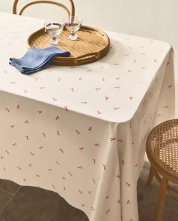 ZARA HOME ХЛОПКОВАЯ СКАТЕРТЬ В ПРИНТОМ, ЭКРЮ