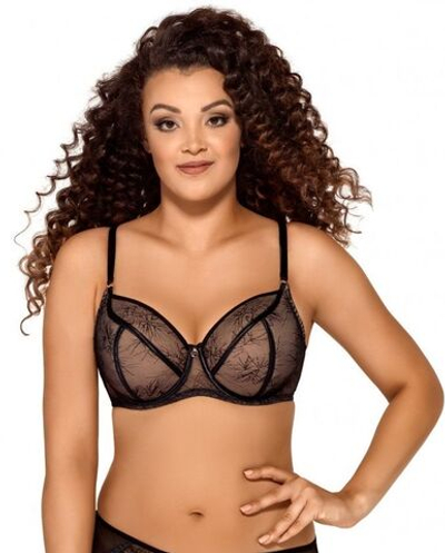 Бюстгальтер с плотными, покрытыми сеткой чашками plus size с геометрическим рисунком (Размер: 100E) (Цвет: черный)