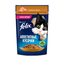 Felix влажный корм для кошек аппетитные кусочки с курицей пауч 75 г