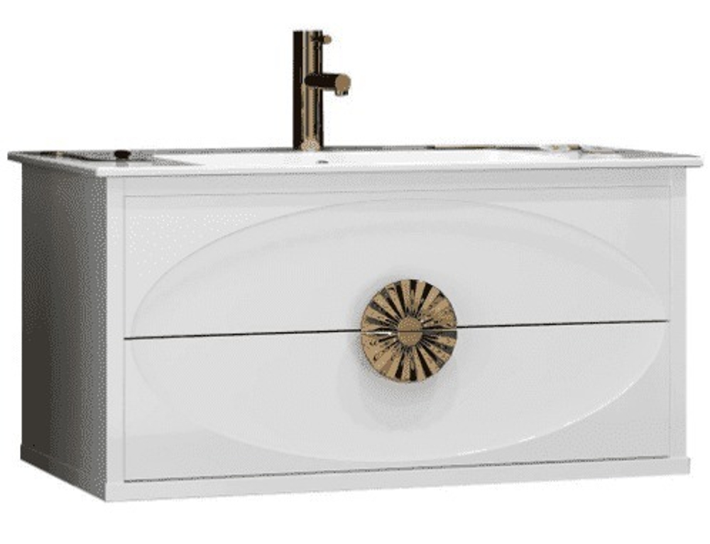 Тумба Ибица 90, подвесная, цвет белый/золото